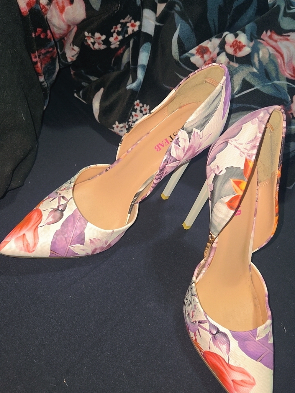 Floral Purple and Orange Pointed-Toe Stiletto Heels